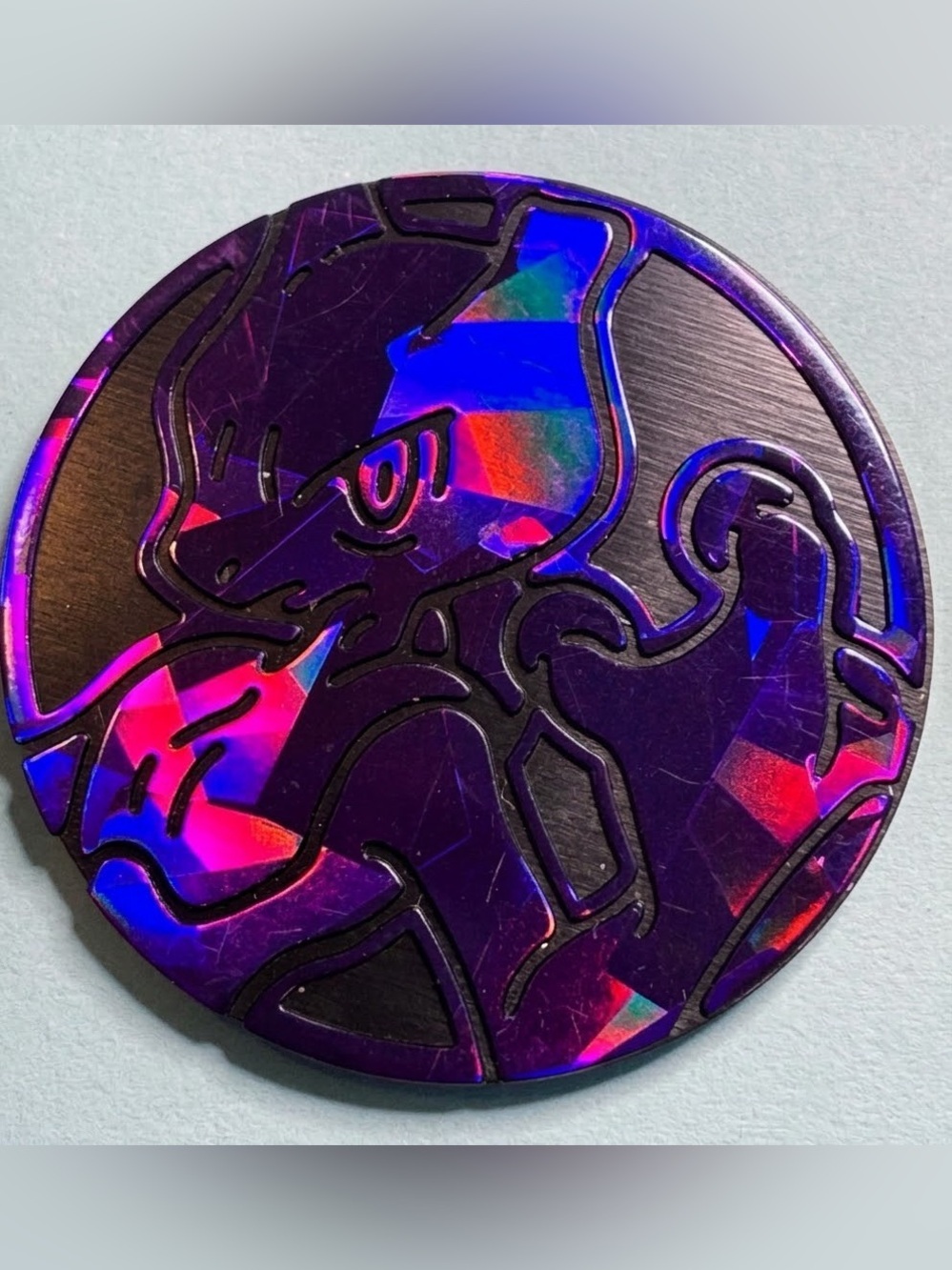 Pokémon TCG Mewtwo Flip Coin Purple Cracked Ice Shard Holofoil Collectible